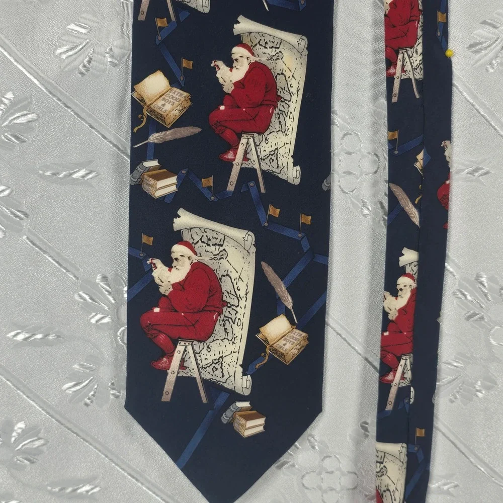 Saturday Evening Post Tie Mens OS Santa Claus Navy Silk Holiday Christmas EUC